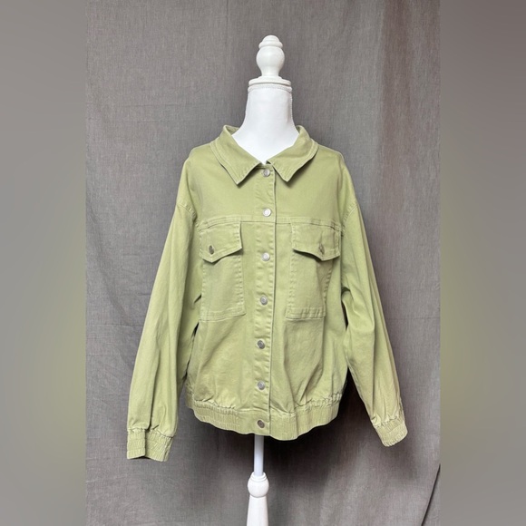 Skies Are Blue Jackets & Blazers - Skies Are Blue Light Green Jean Jacket, Size: 1X, NWT
